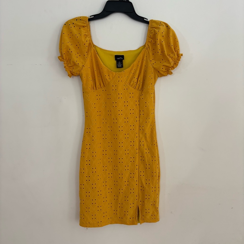 Rue21 Yellow Eyelet Puff Sleeve Mini Dress XS Cottagecore
